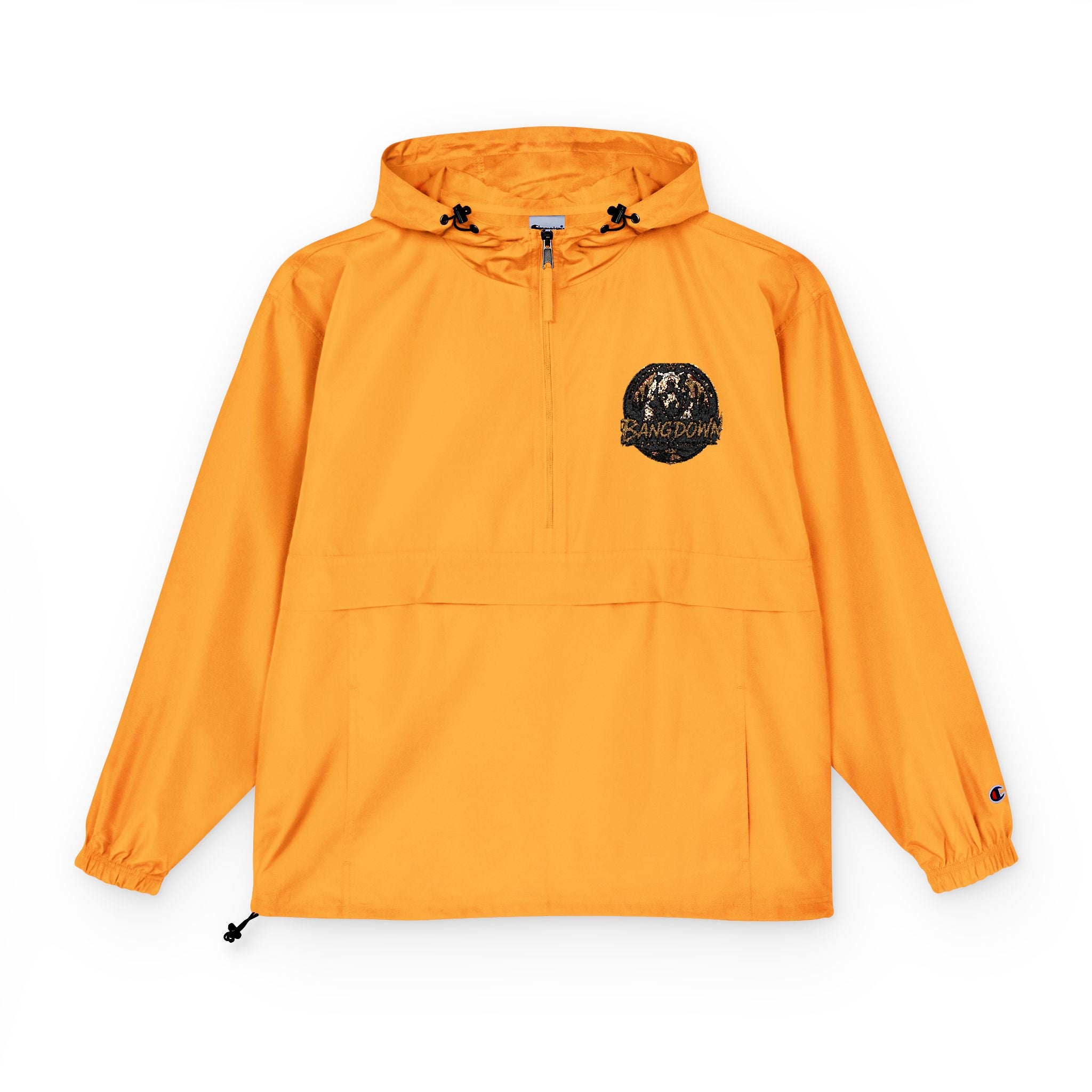 Anorak Jacket - Orange Packable Windbreaker with Chest Patch