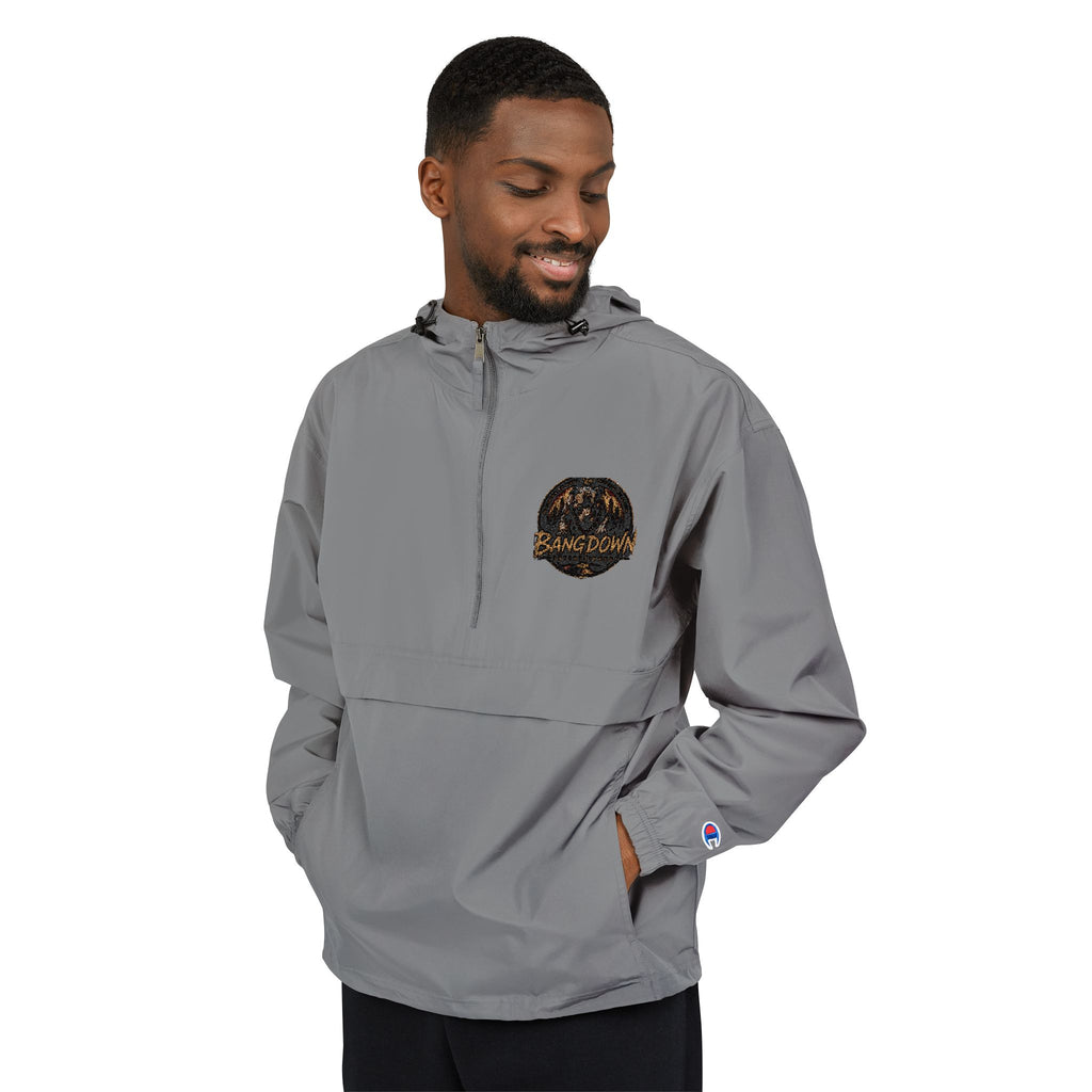 Anorak Jacket - Orange Packable Windbreaker with Chest Patch