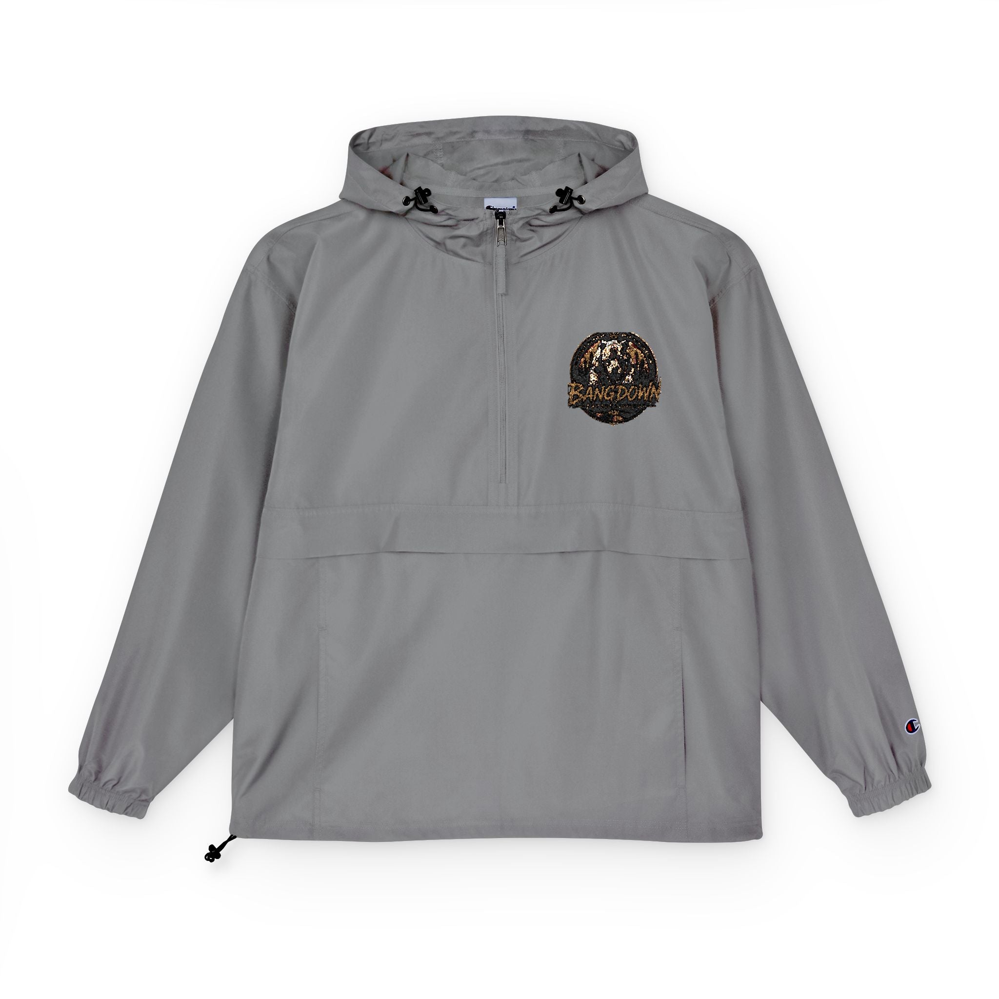 Anorak Jacket - Orange Packable Windbreaker with Chest Patch