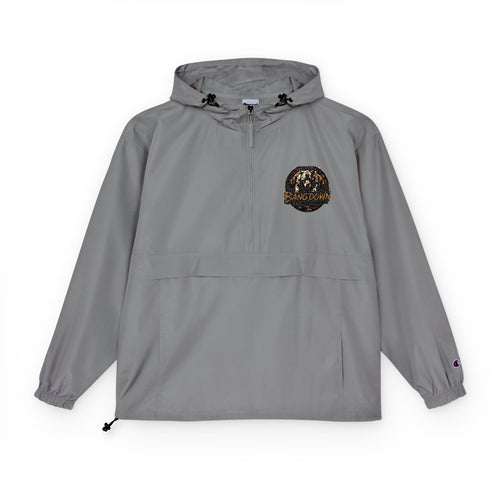 Anorak Jacket - Orange Packable Windbreaker with Chest Patch