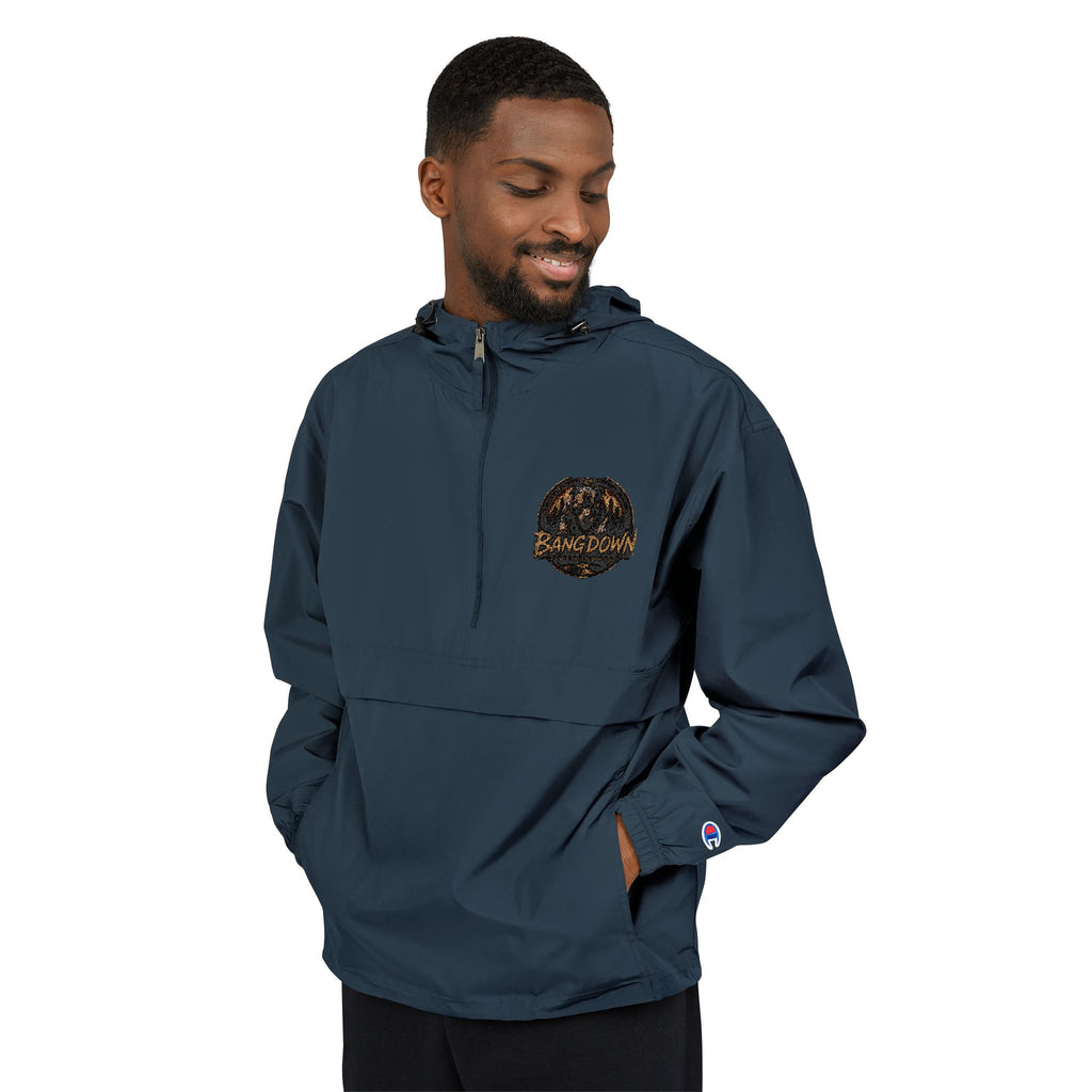 Anorak Jacket - Orange Packable Windbreaker with Chest Patch
