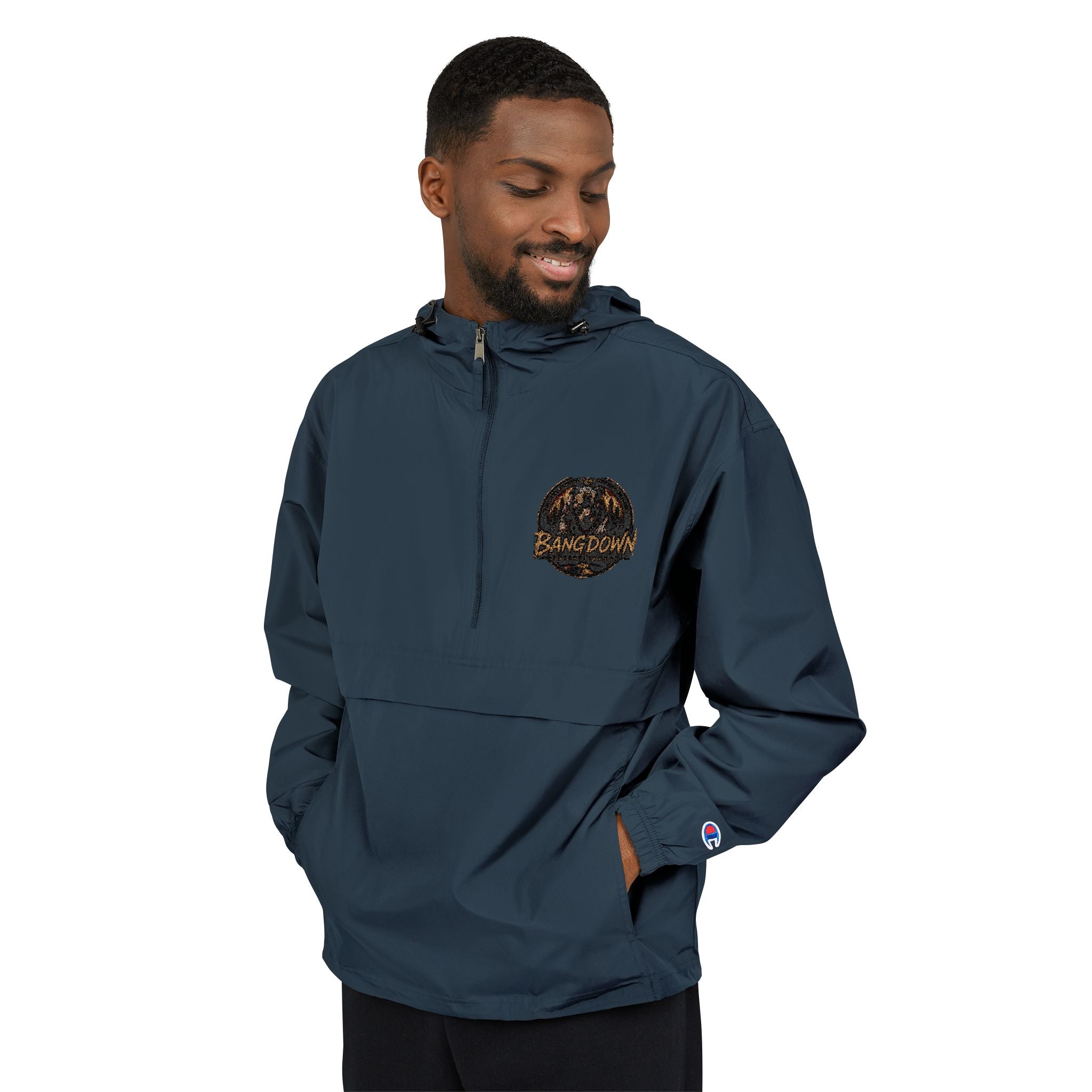 Anorak Jacket - Orange Packable Windbreaker with Chest Patch