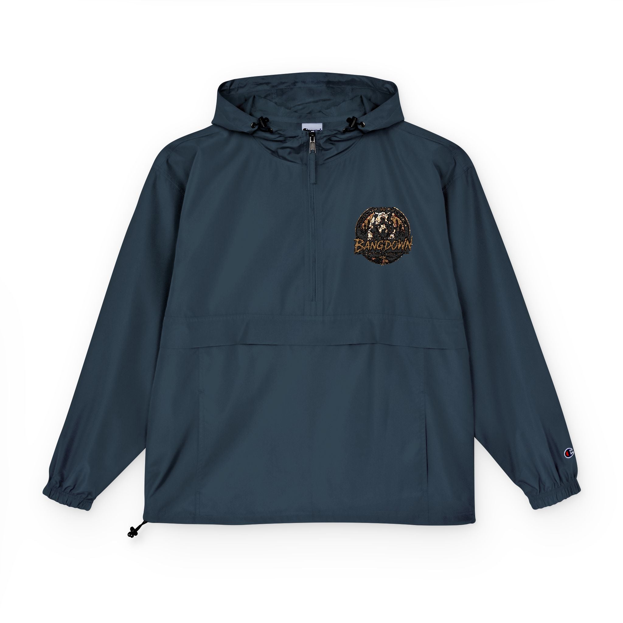 Anorak Jacket - Orange Packable Windbreaker with Chest Patch